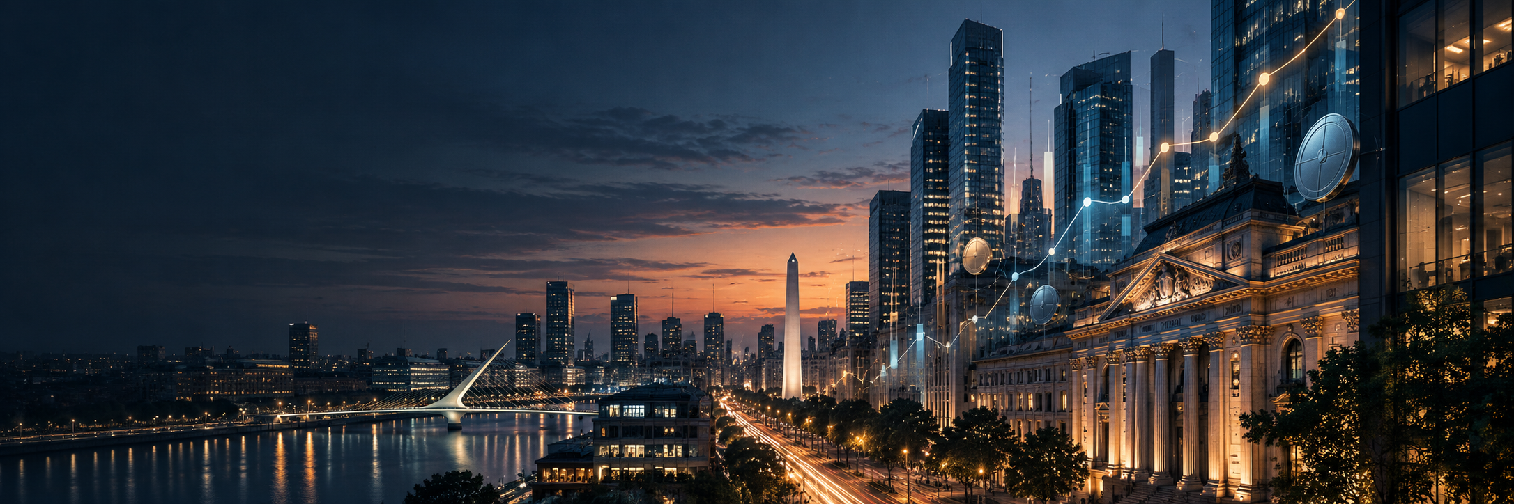 Distrito financiero de Buenos Aires con visualización de mercados